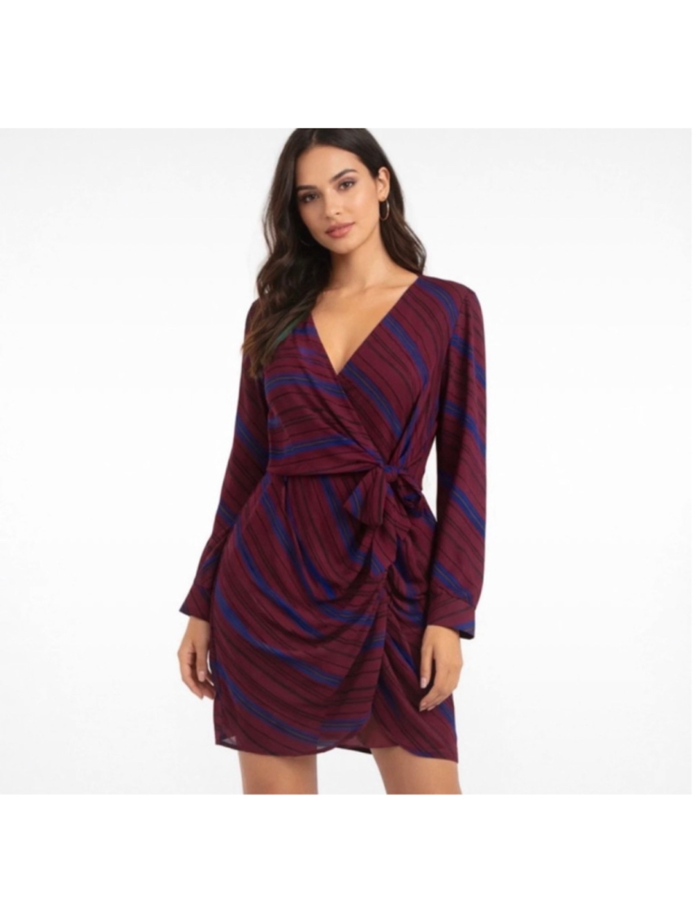 Forever 21 Contemporary Burgundy Striped Faux Wrap Mini Dress Small NWT